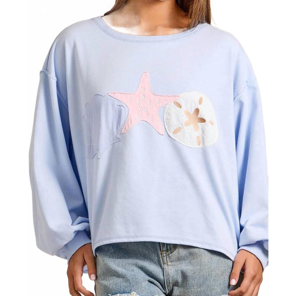 NEW MAIN STRIP seashell patchwork long sleeve top in white